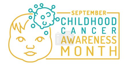 Childhood cancer, tumor in kids international month. Landscape poster, banner with oncological sign. Medical line concept. Pediatric oncology. Editable vector illustration isolated on white background