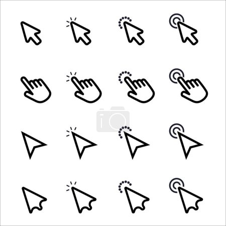 Mouse cursor arrows and hands flat style design vector icon collection. Vector illustration