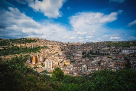 Italy, Sicily, Modica Ragusa Province, panoramic view of the baroque town. June 2023