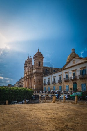 Travel to Italy - front view of Noto Cathedral Minor Basilica of St Nicholas of Myra in Sicily. June 2023