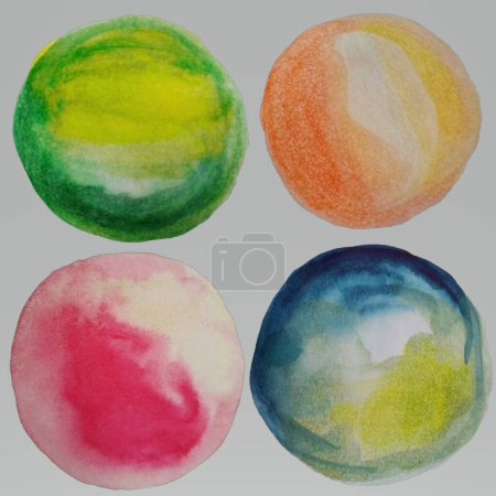 Abstract watercolor colorful circle isolated Colorful hand drawn organic round blot painting,Element Illustration Poster 649779042