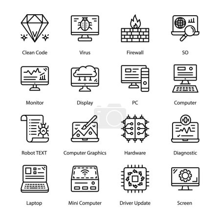 Illustration for Accessories, Flexible Display, Tablet, Gadgets, Horizontally, Upright, Mobile Phone, Smart Phone, Watches, Fitness Bracelet,Television, Smart TV, Headphones, Outline Icons - Stroked, Vectors - Royalty Free Image