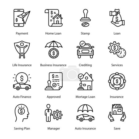 Illustration for Payment, Home Loan, Stamp, Loan, Auto Finance, Approved, Mortgage Loan, Insurance, Auto Insurance, Save, Life Insurance, business insurance, Outline Icons - Stroked, Vectors - Royalty Free Image