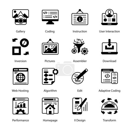 Illustration for Network Social, Media Marketing, File Share, System Update, Global Server, Throughput,  Glyph Icons - Solid, Vectors - Royalty Free Image