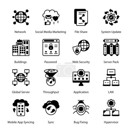 Illustration for Apartment, Cloud Network, Blogging, Zip Folder, Video Chat, Testing, Backup System,  Glyph Icons - Solid, Vectors - Royalty Free Image