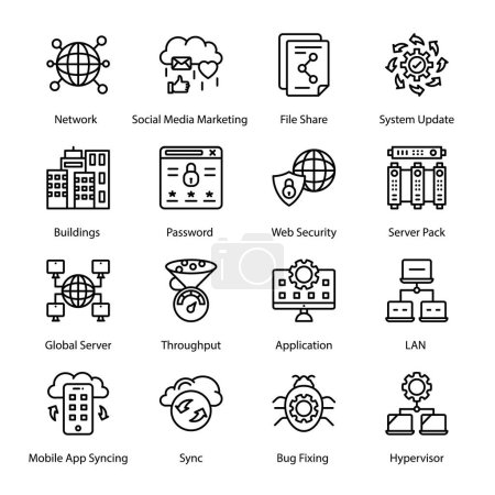 Illustration for Apartment, Cloud Network, Blogging, Zip Folder, Video Chat, Testing, Backup System, Outline Icons - Stroked, Vectors - Royalty Free Image