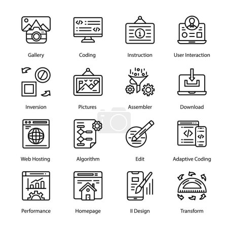 Illustration for Network Social, Media Marketing, File Share, System Update, Global Server, Throughput,  Outline Icons - Stroked, Vectors - Royalty Free Image