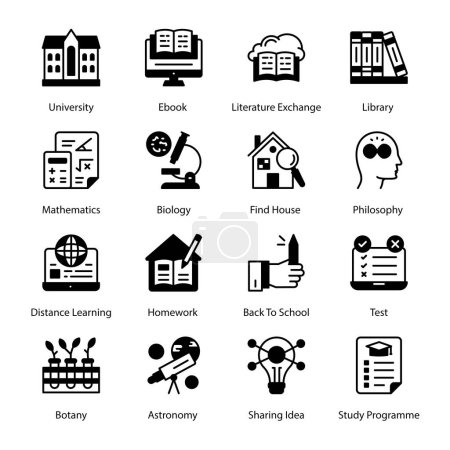 Illustration for Cartology, Home Sharing, Plotting, Experiment, Genetics, Physics, OCR, Geometry, Languages, Higher Education, Read, Certificate, Electricity, mobile Book, Glyph Icons - Solid, Vectors - Royalty Free Image