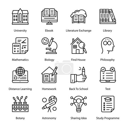 Illustration for Cartology, Home Sharing, Plotting, Experiment, Genetics, Physics, OCR, Geometry, Languages, Higher Education, Read, Certificate, Electricity, mobile Book, Outline Icons - Stroked, Vectors - Royalty Free Image