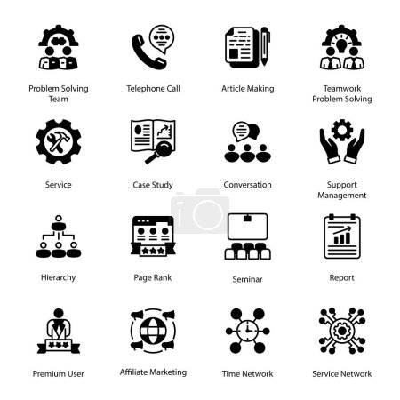 Illustration for Seminar, Report, Problem Solving Team, Telephone Call, Article Making, Teamwork Problem Solving, Hierarchy, Page Rank, Premium User, Affiliate Marketing, Time  Glyph Icons - Solid, Vectors - Royalty Free Image