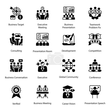 Global Community, Conference, Business Target, Executive Meeting, Business Presentation, Teamwork Problem Fix, Business Conversation, Executive, Glyph Icons - Solid, Vectors