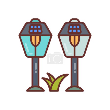 Téléchargez les illustrations : Icône Lumières de jardin solaire dans le vecteur. Logotype - en licence libre de droit