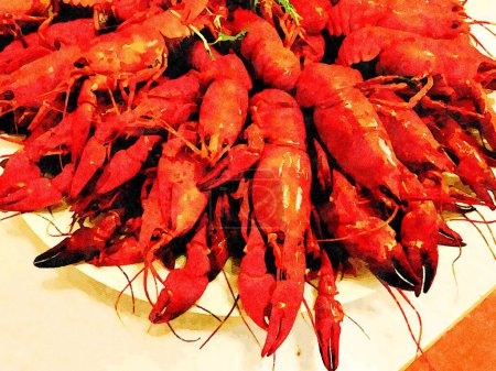 Photo for A tray full of freshly caught crayfish, prepared and ready to eat. - Royalty Free Image