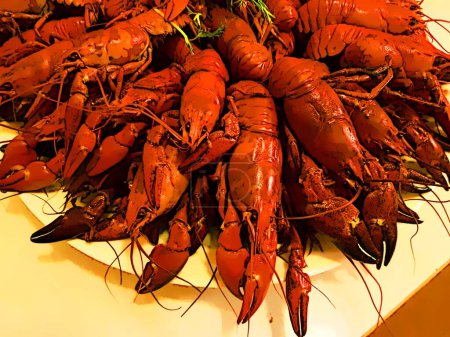 Photo for A tray full of freshly caught crayfish, prepared and ready to eat. - Royalty Free Image