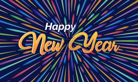 Téléchargez les illustrations : Feu d'artifice coloré heureux nouvelle année saluant bannière arrière-plan vecteur - en licence libre de droit