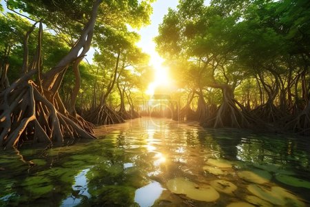Téléchargez les photos : Forêt de mangroves au lever du soleil.Vue sur la forêt de mangroves. - en image libre de droit
