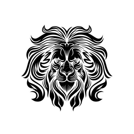 Téléchargez les photos : Illustration vectorielle du logo abstrait du roi Lion, motif emblématique.Logo Lion simple icône plate noire sur fond blanc. Modèle vectoriel de conception de logo de mascotte de lion. Concept d'illustration créative - en image libre de droit