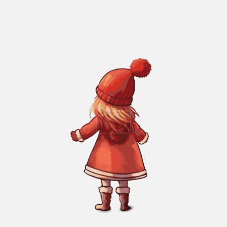 Téléchargez les photos : Illustration vectorielle d'une petite fille vêtue de vêtements d'hiver.Meilleures activités d'hiver en plein air pour la famille. - en image libre de droit
