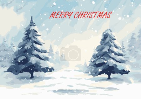 Téléchargez les photos : Illustration vectorielle de Joyeux fond de Noël et bonne année carte de vœux .Fond de paysage forestier d'hiver.. - en image libre de droit