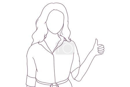 femme d'affaires montrer ses pouces vers le haut. illustration vectorielle de style dessinée à la main