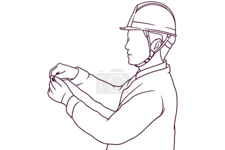 Téléchargez les illustrations : Ingénieur avec un casque dessin à la main illustration vectorielle de style - en licence libre de droit