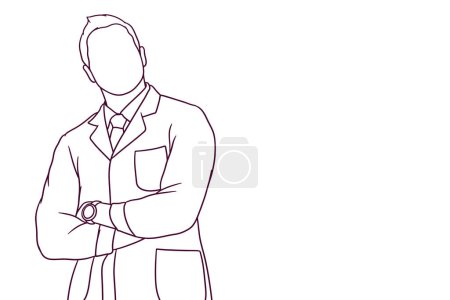 Ilustración de Médico dibujado a mano de pie con ilustración de brazo cruzado - Imagen libre de derechos