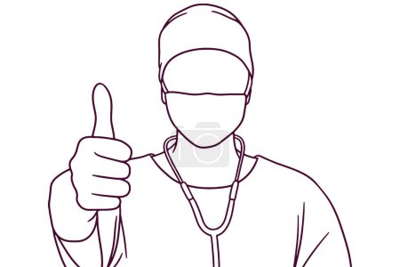 Ilustración de Mano dibujado médico masculino dando pulgares arriba ilustración - Imagen libre de derechos