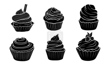 Téléchargez les illustrations : Silhouette dessinée à la main de cupcake illustration - en licence libre de droit