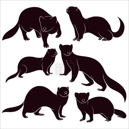 Illustration for Hand drawn silhouette of ferrets - Royalty Free Image