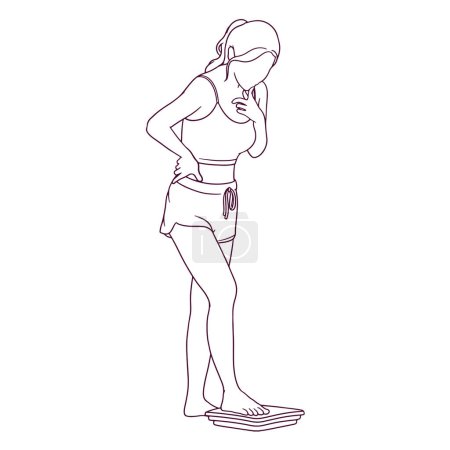 Illustration for Hand drawn woman in sportswear measuring her weight illustration - Royalty Free Image