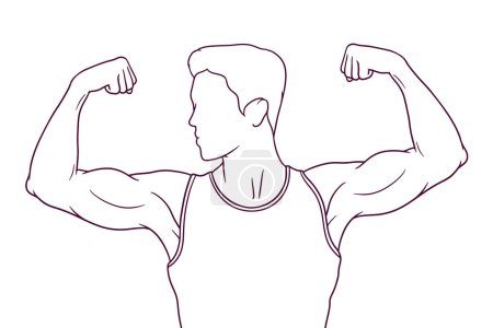 Illustration for Man showing his biceps. hand drawn style vector illustration - Royalty Free Image