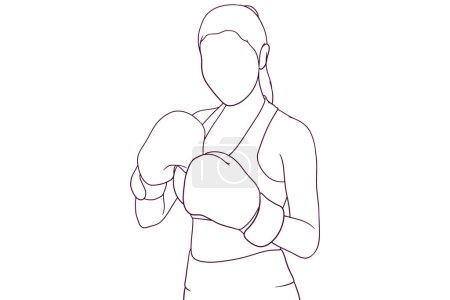 Téléchargez les illustrations : Femme sportive portant des gants de boxe illustration vectorielle dessinée à la main - en licence libre de droit