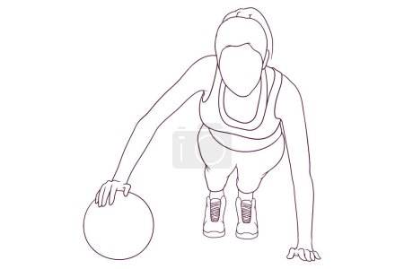 Illustration for Woman doing push ups with ball hand drawn vector illustration - Royalty Free Image