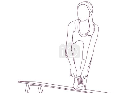 Illustration for Athletic woman getting ready for exercise hand drawn vector illustration - Royalty Free Image