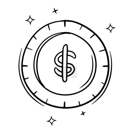 Illustration for Hand Drawn Dollar Coin.  Doodle Vector Sketch Illustration - Royalty Free Image