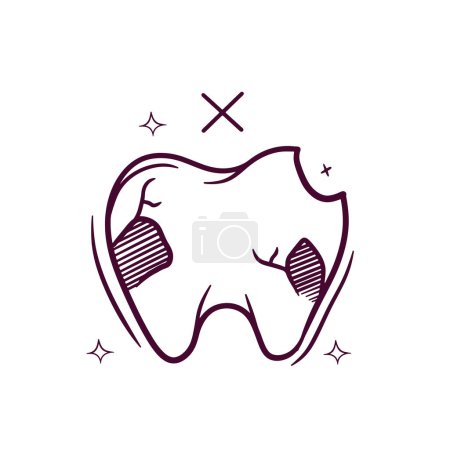 Illustration for Hand Drawn Unhealthy Tooth. Doodle Vector Sketch Illustration - Royalty Free Image