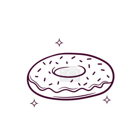 Téléchargez les illustrations : Donut dessiné main. Illustration de croquis vectoriels Doodle - en licence libre de droit