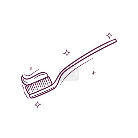Téléchargez les illustrations : Brosse à dents dessinée à la main avec du dentifrice. Illustration de croquis vectoriels Doodle - en licence libre de droit