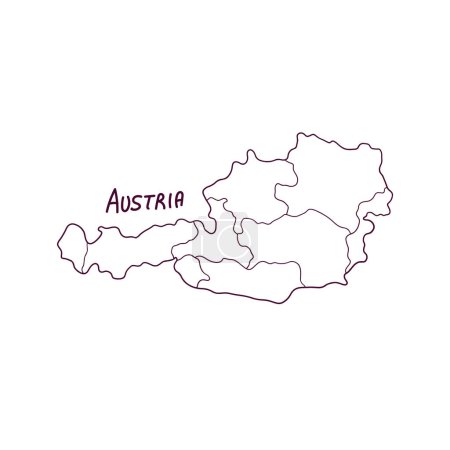 Téléchargez les illustrations : Carte Doodle dessinée à la main de l'Autriche. Illustration vectorielle - en licence libre de droit