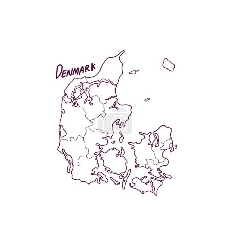 Téléchargez les illustrations : Carte Doodle dessinée à la main du Danemark. Illustration vectorielle - en licence libre de droit