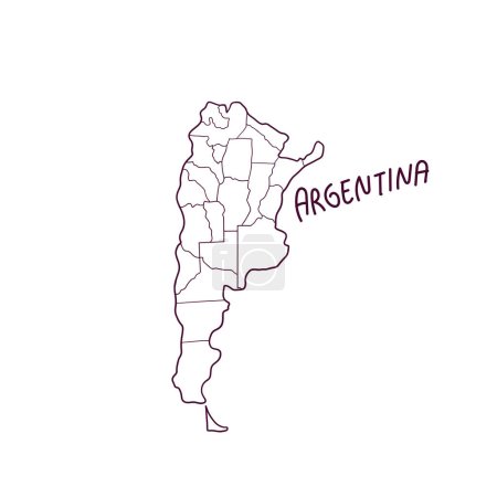 Téléchargez les illustrations : Carte Doodle dessinée à la main de l'Argentine. Illustration vectorielle - en licence libre de droit