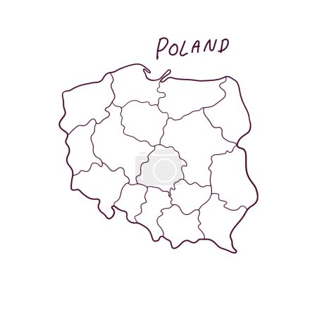 Mapa de Doodle dibujado a mano de Polonia. Ilustración vectorial