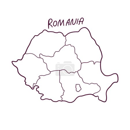 Téléchargez les illustrations : Carte Doodle dessinée à la main de la Roumanie. Illustration vectorielle - en licence libre de droit