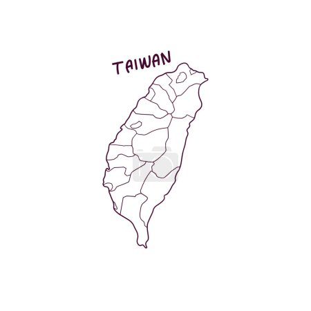 Téléchargez les illustrations : Carte Doodle dessinée à la main de Taiwan. Illustration vectorielle - en licence libre de droit