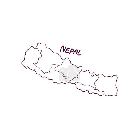 Téléchargez les illustrations : Carte Doodle dessinée à la main du Népal. Illustration vectorielle - en licence libre de droit