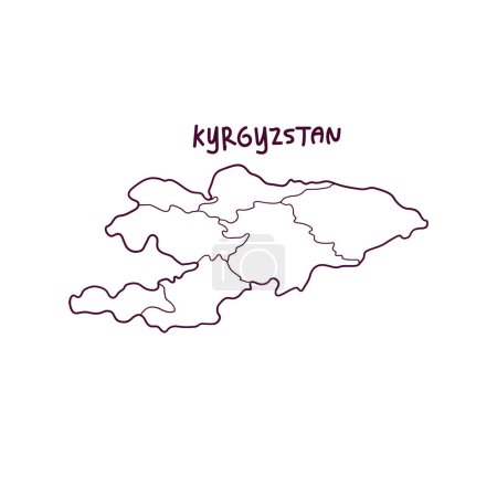 Téléchargez les illustrations : Carte Doodle dessinée à la main du Kirghizistan. Illustration vectorielle - en licence libre de droit