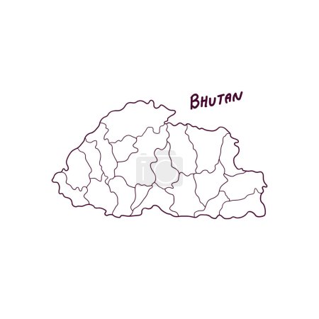 Téléchargez les illustrations : Carte Doodle dessinée à la main du Bhoutan. Illustration vectorielle - en licence libre de droit