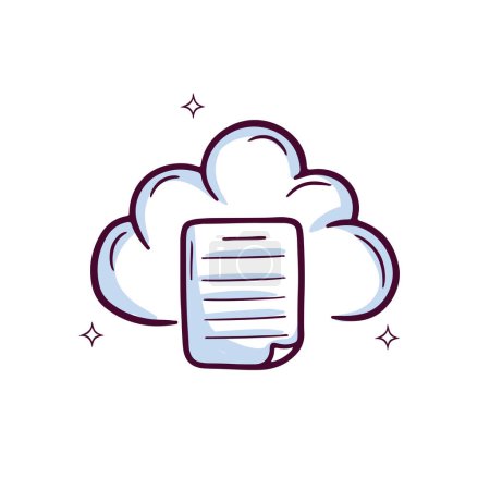 Illustration for Hand Drawn Cloud Icon With Paper Document. Doodle Sketch Vector Illustration - Royalty Free Image