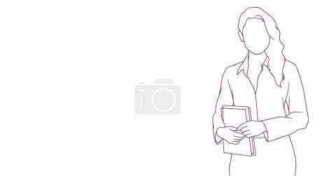 Illustration for Self assured corporate lady holding a note, hand drawn style vector illustration - Royalty Free Image