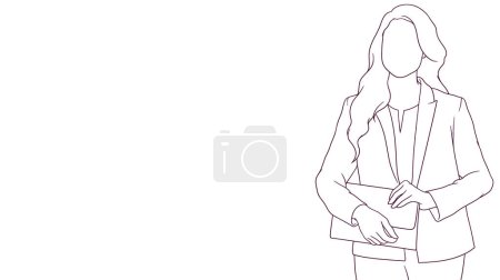 Mujer de negocios equilibrada con una nota en la mano, ilustración vectorial de estilo dibujado a mano